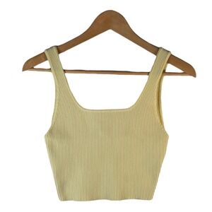 House of Harlow 1960 Ribbed Knit Crop Tank Top XS Yellow Minimalist Modern